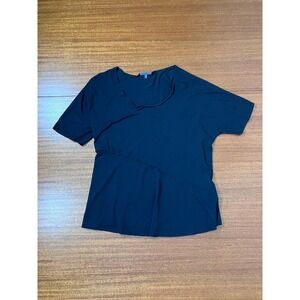 OSKA Women Sz 2 Black Tunic Top Asymmetrical Hem Short Sleeve Minimalist‎ Lagen